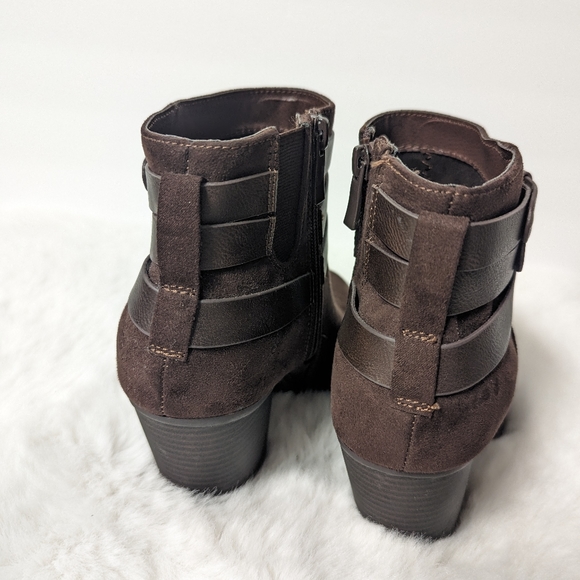 Torrid Extra Wide Width Brown Faux Suede Buckle Heel Booties - Picture 5 of 9